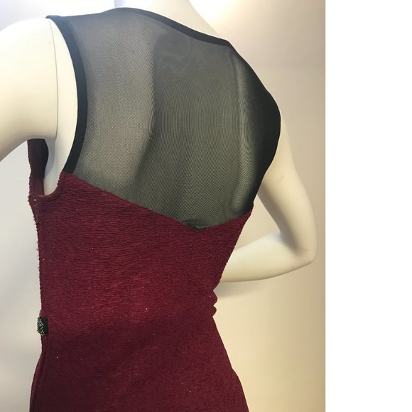 Le Chateau Burgundy Red Shimmer Black Sheer Mesh Bodycon Cocktail dress  NWT - Picture 3 of 5
